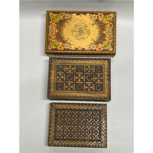 3 Wooden Cigar / Storage Boxes (largest approx: 5 x 8" )