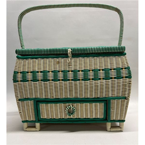 Vintage Bacon Basketware Wood & Woven Plastic Sewing Basket / Organizer