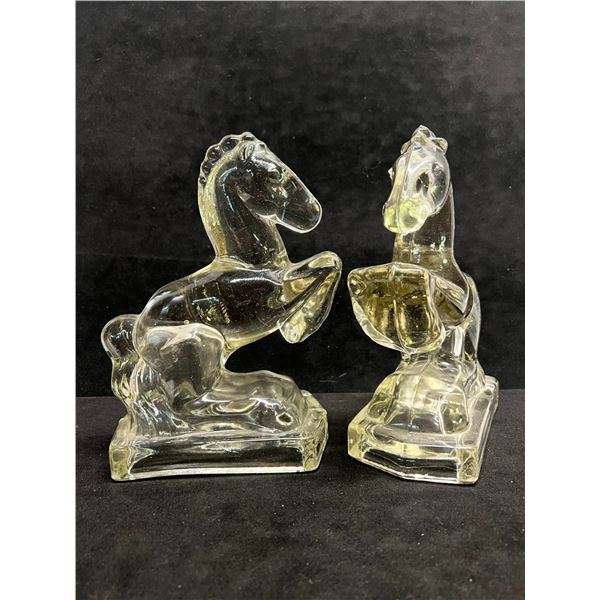 2 Vintage Heavy Art Glass Horse Book Ends Décor Pieces (approx: 8"T 6"W)