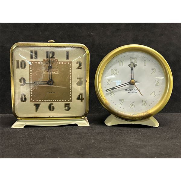 2 Vintage Wind-Up Alarm Clocks - Westclox Baby Ben & Teco - Not Tested (larger 4.5"T)