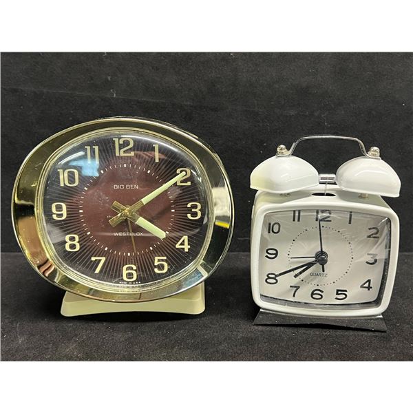 2 Wind-Up Alarm Clocks - Westclox Big Ben & Quartz - Not Tested (larger 5"T)