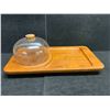 Image 1 : Vintage Mandalay Genuine Teak Serving Tray / Cheese Tray - Plastic dome (approx: 15x8")