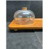 Image 2 : Vintage Mandalay Genuine Teak Serving Tray / Cheese Tray - Plastic dome (approx: 15x8")