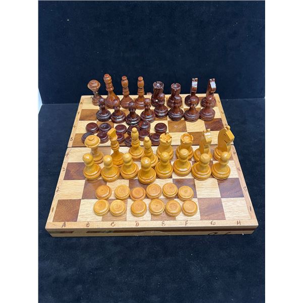 Fold-Up Wooden Checkers & Chess Set - Looks complete (about 10.5x10")