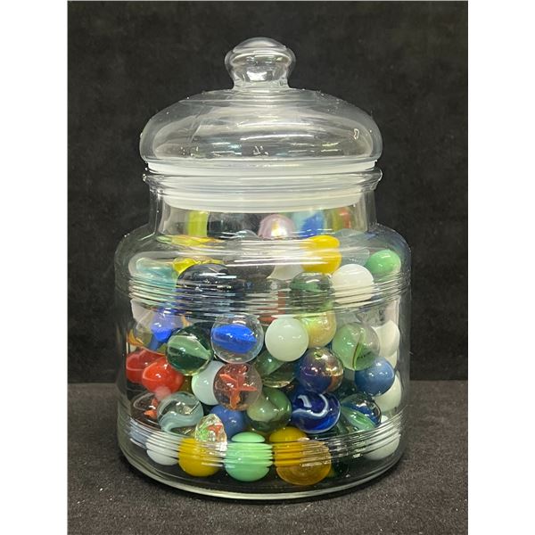 Jar of Marbles - Smaller Jar approx: 5"T & 4"W