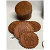 Image 8 : 6 Leather Items - Bags Belt Coaster Set etc. (bottle approx: 7.5"T 4"W)