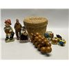 Image 1 : Small Basket with Mixed Décor Items (basket approx: 4.5"T 6"W)