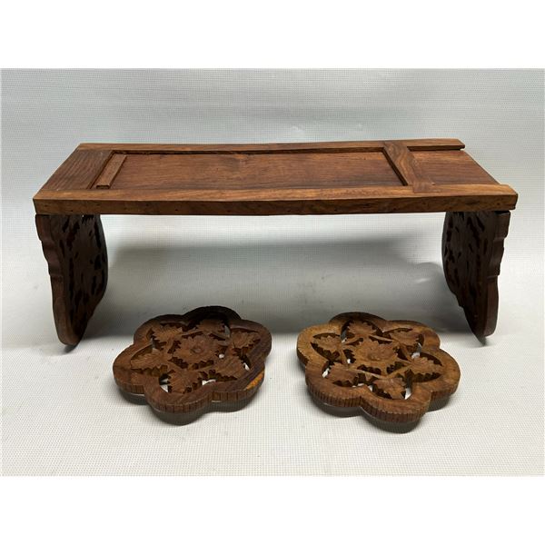 3 Decorative Wooden Plant Stands / Holders (one expands)