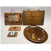 Image 1 : 4 Vintage Wooden Decorative Signs (large rectangle is about 11x7" round is about 9")
