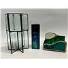 Image 1 : 3 Decorative Glass Items - Stained Glass & Etched Glass (tallest is about 7x4")