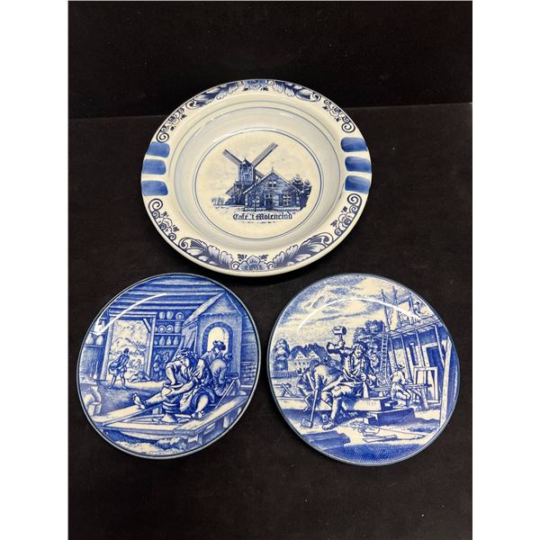 Delft Blue Ashtray & Decorative Plates (largest approx: 8")
