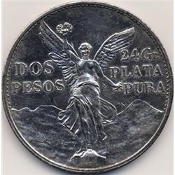 1921 Mo MEXICO SILVER 2 PESOS-RARE UNC