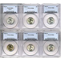 COMPLETE SET 1942 THRU 1945 US SILVER WAR NICKELS-ALL PCGS MS66