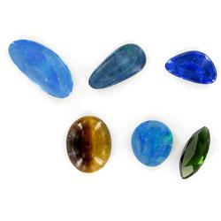 4 CONCRETE OPELS & 1 CATS EYE & 1 TSAVORITE TOTAL WEIGHT 7.45ct