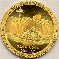 1962 SEATTLE WORLDS FAIR GILT BRONZE $1,000,000 DISPLAY-PROOF LIKE