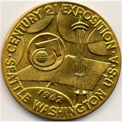 1962 SEATTLE SPACE AGE WORLDS FAIR US COMMEMORATIVE MEDAL-GILT BRONZE