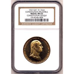 1937 GILT BRONZE CONSTITUTION SESQUI PREAMBLE SO CALLED DOLLAR-NGC MS63