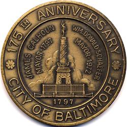 1972 CITY of BALTIMORE 175th ANNIVERSARY BRONZE SO CALLED DOLLAR-UNC