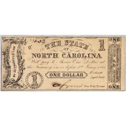 1862 CONFEDERATE $1, NORTH CAROLINA, No.233, RARE ERROR-UNC
