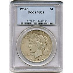 1934-S US SILVER PEACE DOLLAR-PCGS VF25