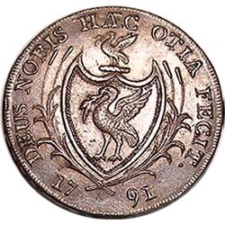 1791 LANCASHIRE A LIVERPOOL HALFPENNY DH#107-LOTS OF RED SHOWING UNC