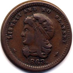 1863 ANTI SLAVERY CIVIL WAR PATRIOTIC TOKEN-NICE