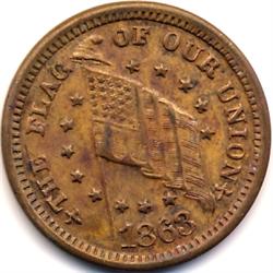 1863 OUR FLAG/SHOOT HIM ON THE SPOT CIVIL WAR TOKEN