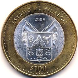 2005-Mo MEXICO SILVER $100 BIMETAL HIDALGO COMMEMORATIVE-MS63