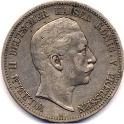 BETTER DATE 1902A GERMAN STATES PRUSSIA-SILVER 5 MARKS-CIRC