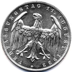 1922A GERMAN ALUMINUM 3 MARKS-CH BU+