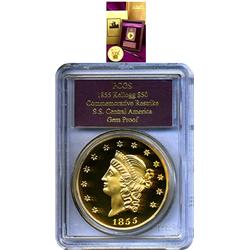 1855 KELLOGG $50 COMMEMORATIVE RESTRIKE, S.S. CENTRAL AMERICA-GEM PROOF