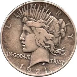 1921 US SILVER PEACE DOLLAR-HONEST WEAR-CIRC