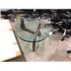 Image 1 : DESIGN WITHIN REACH GLASS / WALNUT COFFEE TABLE (SOME DAMAGE TO BASE)