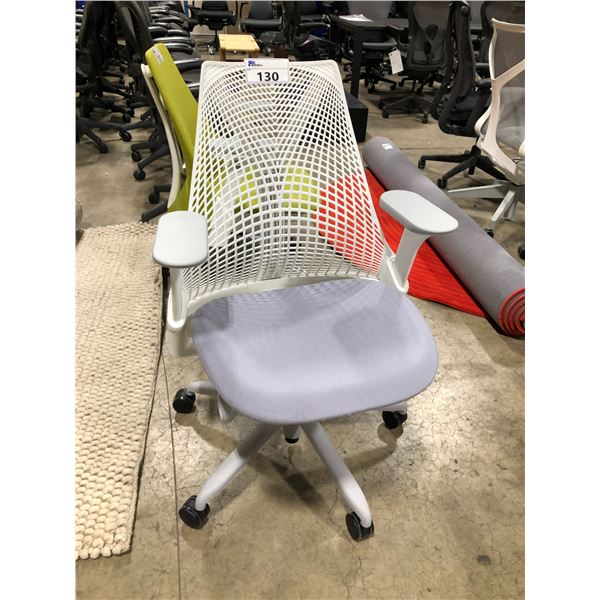 HERMAN MILLER SAYL GREY / WHITE FULLY ADJUSTABLE TASK CHAIR RETAIL VALUE $1,226.00