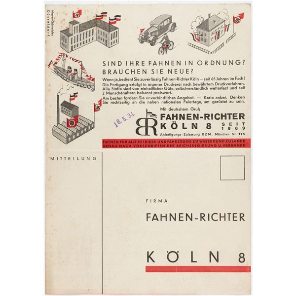 NAZI FLAG ORDER FORM FAHNEN RICHTER COLOGNE
