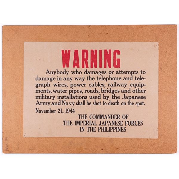 JAPANESE OCCUPATION IN PHILIPPINES ANTI-SABOTAGE BROADSIDE