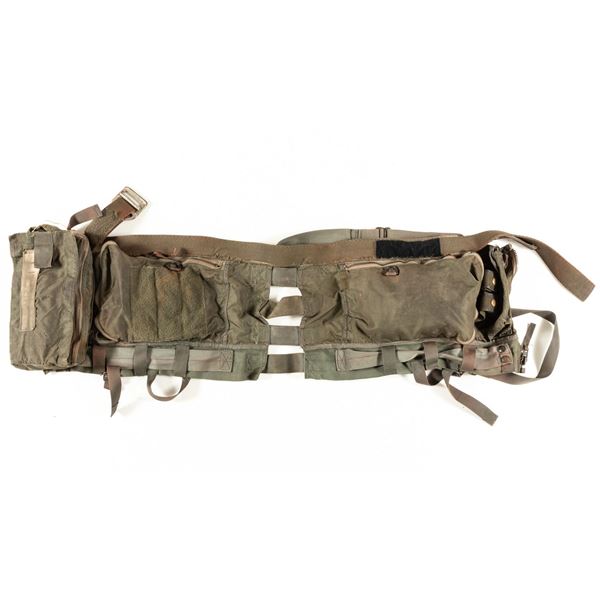 US MILITARY SURVIVAL BELT, KNIFE, AND WWII GARMENT BAG