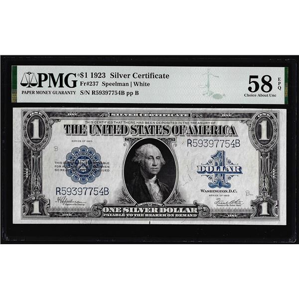 1923 $1 Silver Certificate Note Fr.237 PMG Choice About Uncirculated 58EPQ