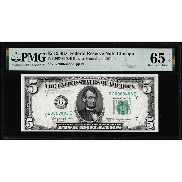 1950D $5 Federal Reserve Note Chicago Fr.1965-G PMG Gem Uncirculated 65EPQ