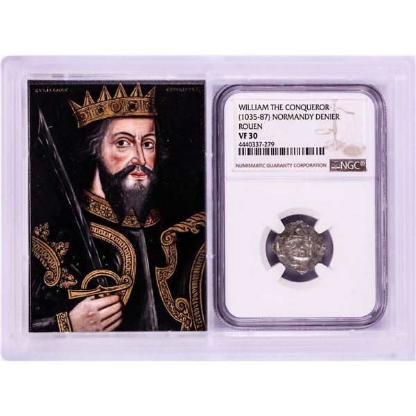 1035-87 William The Conqueror Normandy Rouen Denier Coin NGC VF30 w/ Story Box