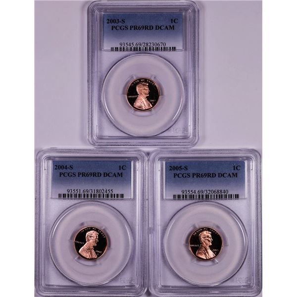 Lot of 2003-S to 2005-S Proof Lincoln Memorial Cent Coins PCGS PR69RD DCAM