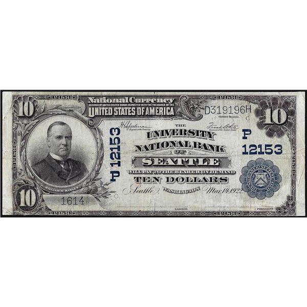 1902PB $10 University National Bank of Seattle, WA CH# 12153 National Currency Note
