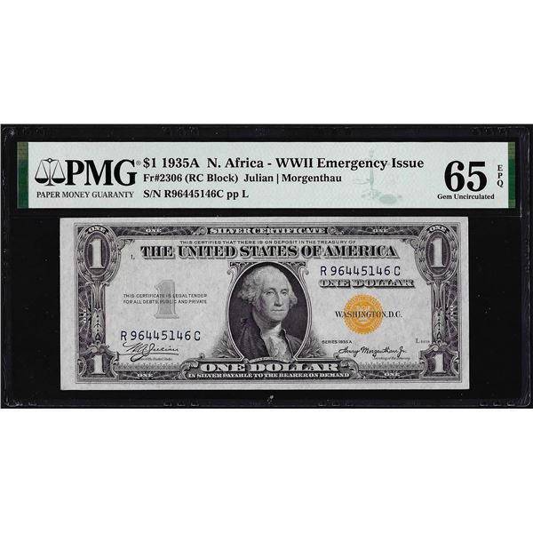 1935A $1 North Africa WWII Emergency Silver Certificate Note PMG Gem Unc. 65EPQ