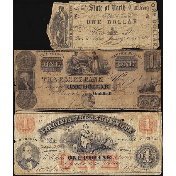 Lot of (3) 1800's Miscellaneous Obsolete Currency Notes