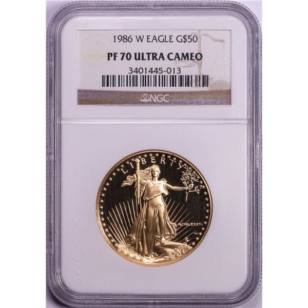 1986-W $50 Proof American Gold Eagle Coin NGC PF70 Ultra Cameo