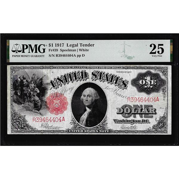 1917 $1 Legal Tender Note Fr.39 PMG Very Fine 25