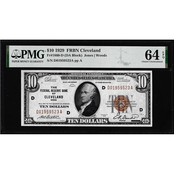 1929 $10 Federal Reserve Bank Note Cleveland Fr.1860-D PMG Choice Uncirculated 64EPQ