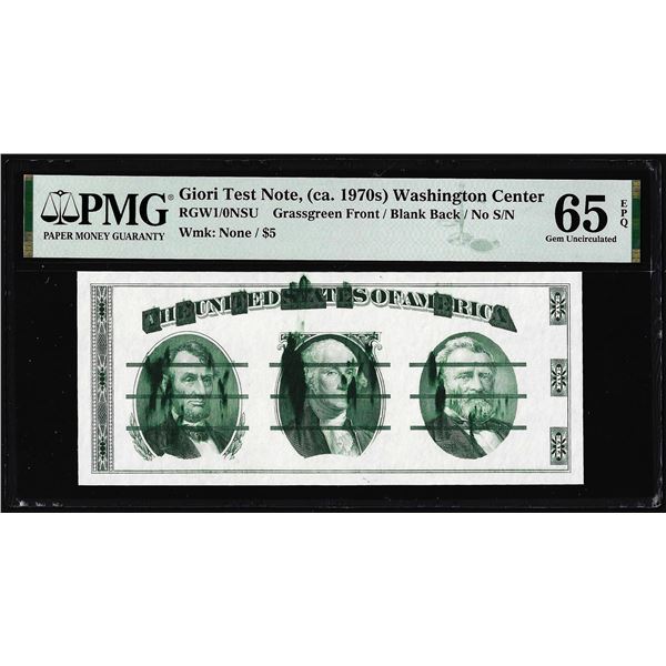 Circa 1970's Washington Center Giori Test Note PMG Gem Uncirculated 65EPQ