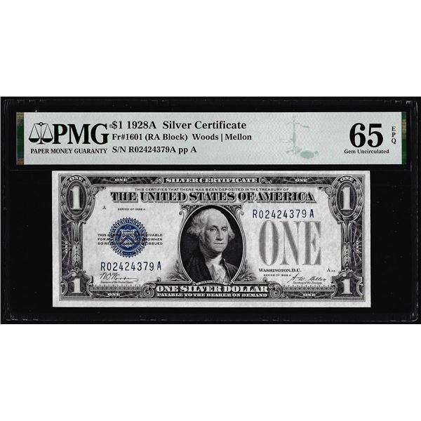 1928A $1 Funnyback Silver Certificate Note Fr.1601 PMG Gem Uncirculated 65EPQ