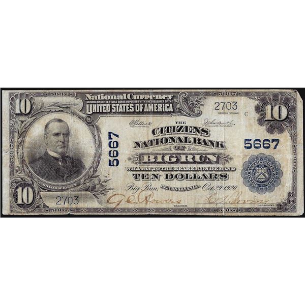 1902PB $10 Citizens National Bank of Big Run CH# 5667 National Currency Note
